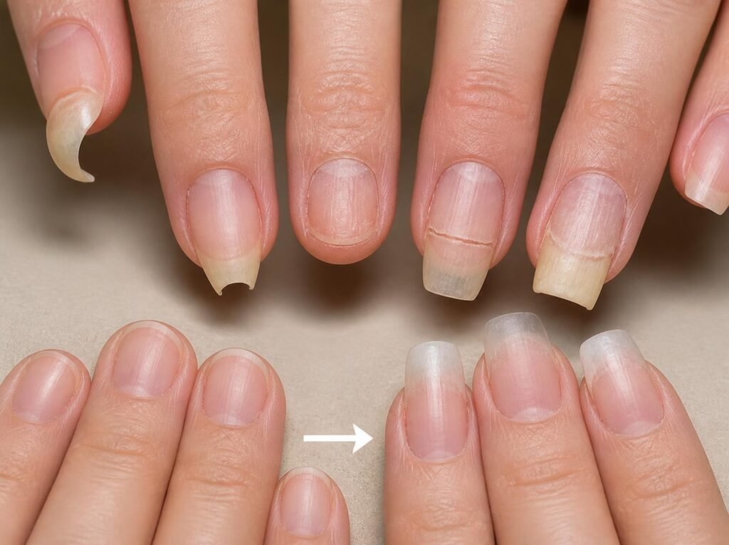 Problem nails including hooked curved cracked and damaged nail extensions