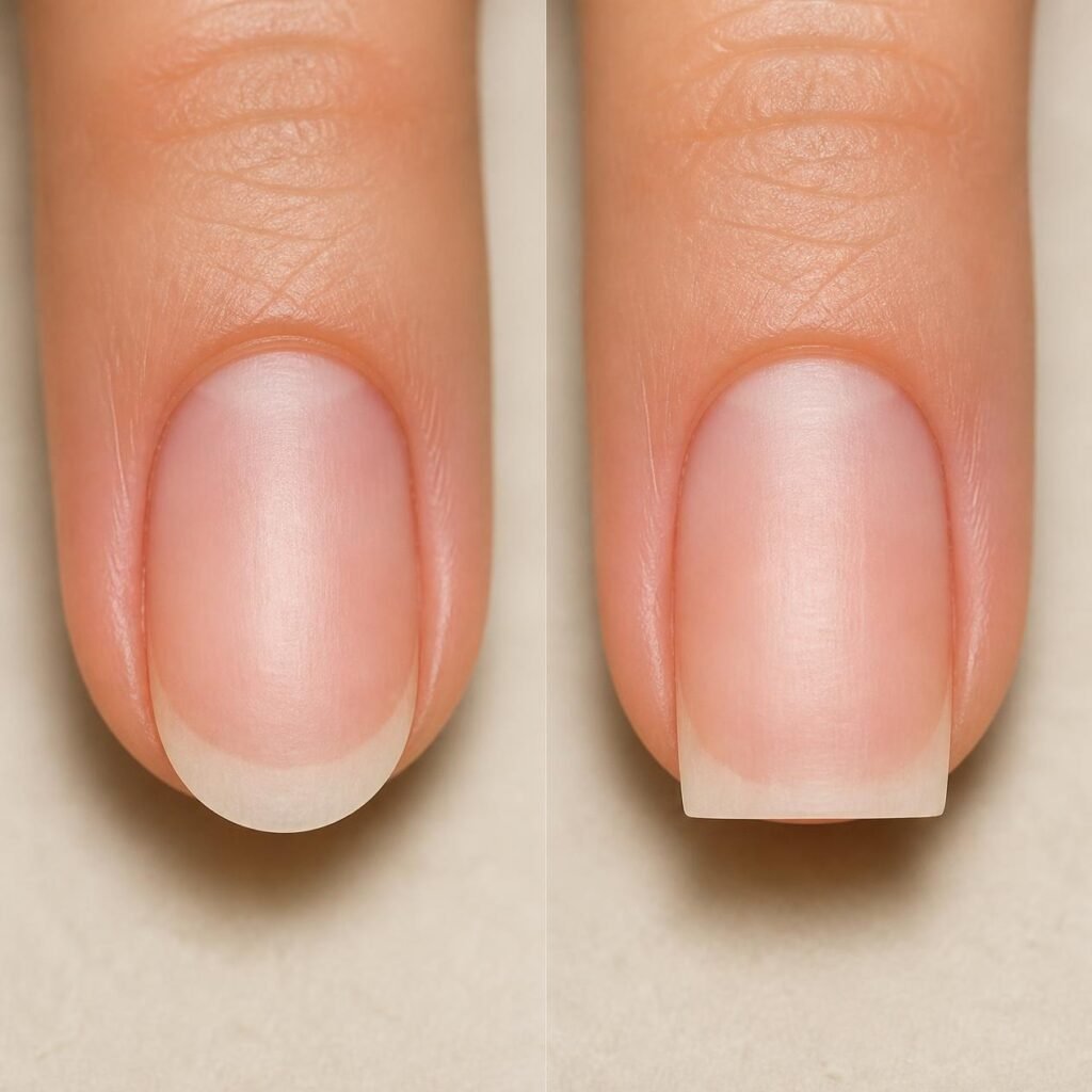 Oval nail transformed into a square nail shape