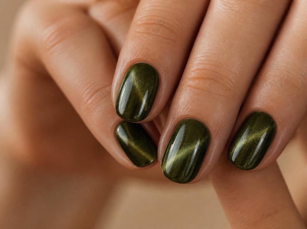 olive green cat eye nails