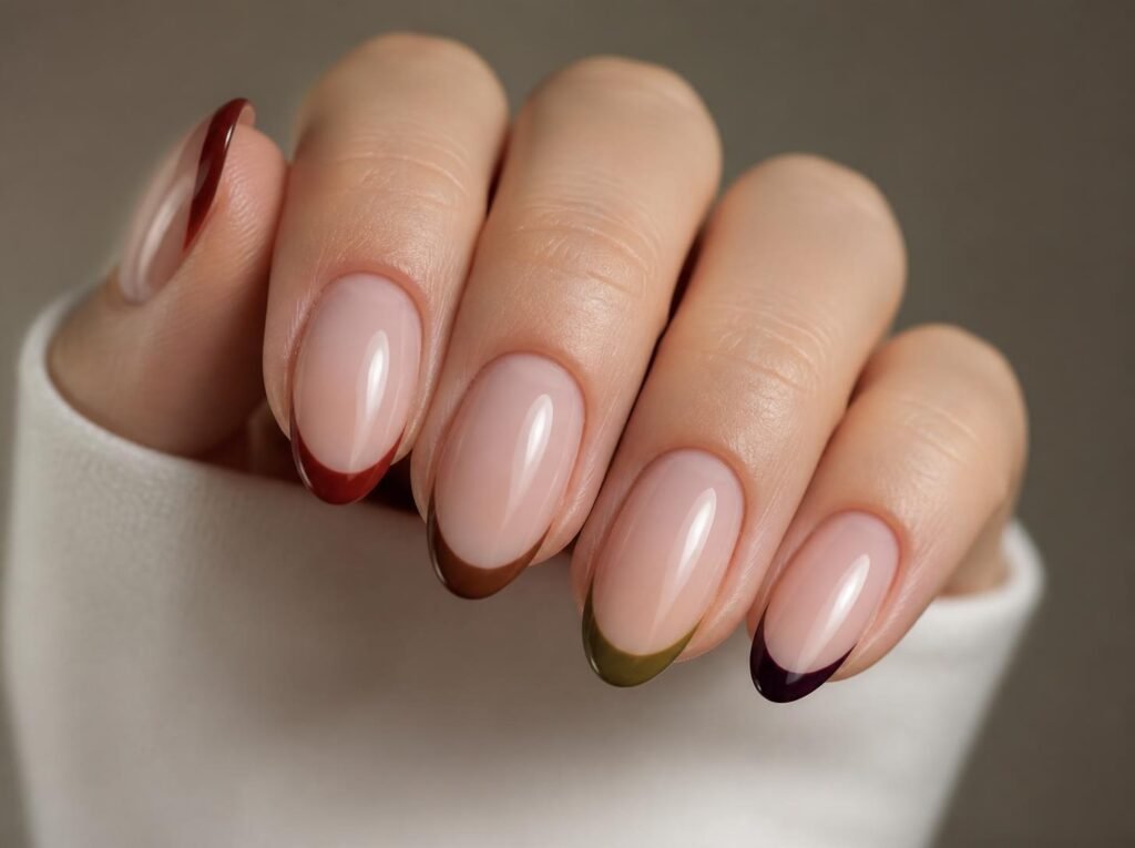burgundy fall French tip nails