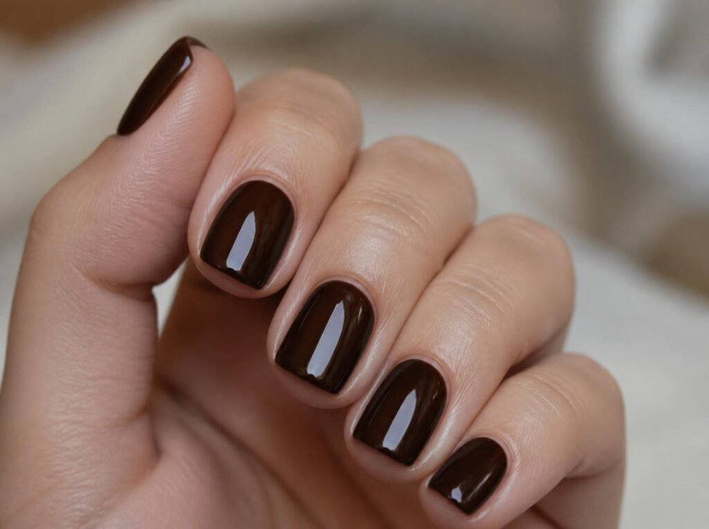 espresso brown glossy nails