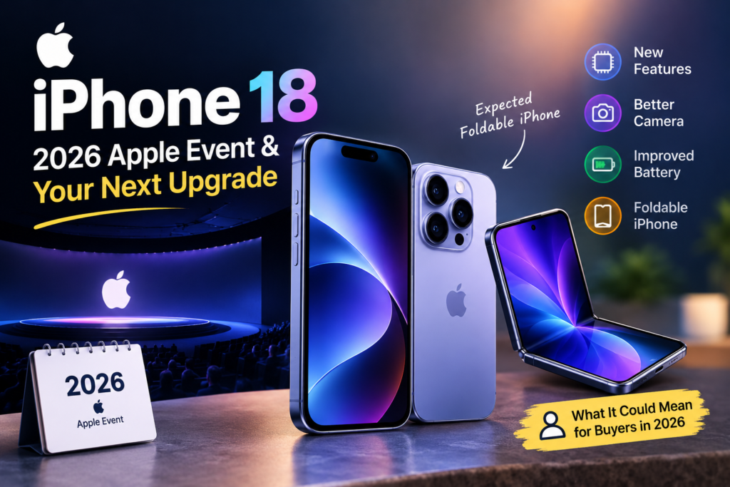 iPhone 18 concept with a foldable iPhone at Apple’s 2026 event, highlighting expected upgrades and features for buyers.