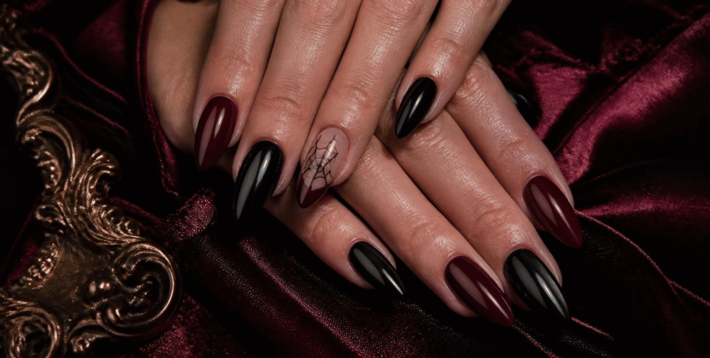 Black and Burgundy Spiderweb Nails Spiderweb Nails 2026