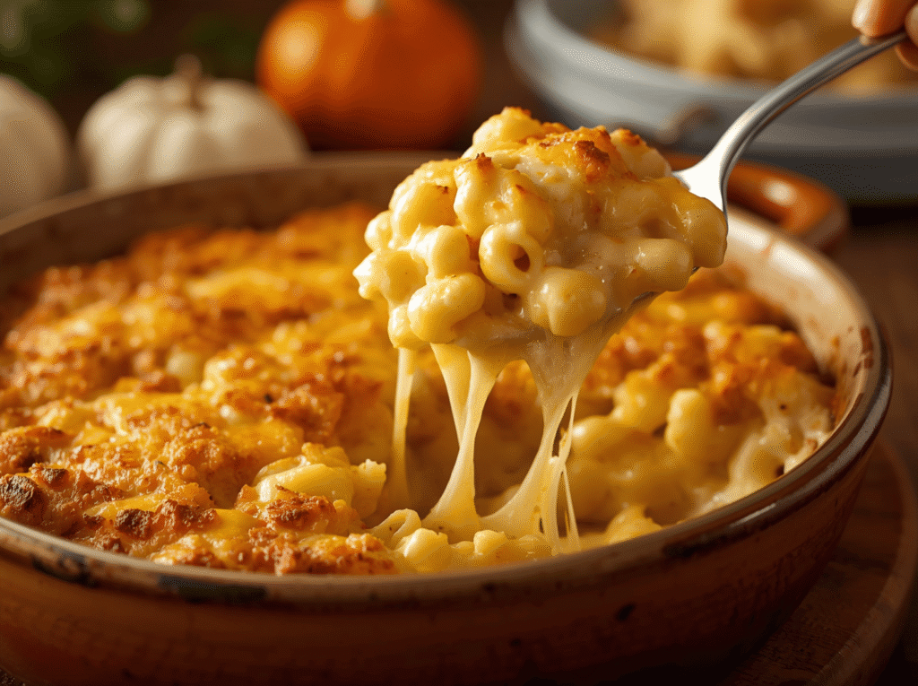 Make-ahead Thanksgiving baked mac and cheese with golden bubbling top